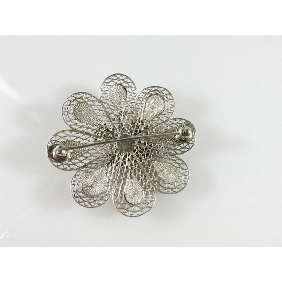 Unusual Lovely 800 Silver Filigree Flower Brooch with Butterfly in the Center - Picture 6 of 11